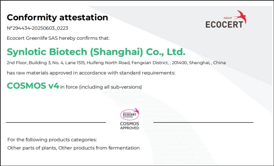 Shanghai Yunluo: Ergothione COSMOS sertifikasını aldı